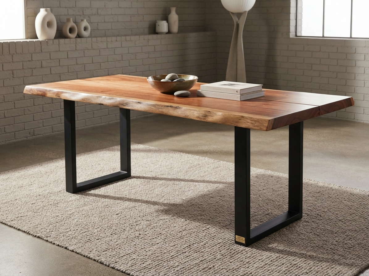 Long Wood Coffee Table with Dark Frame